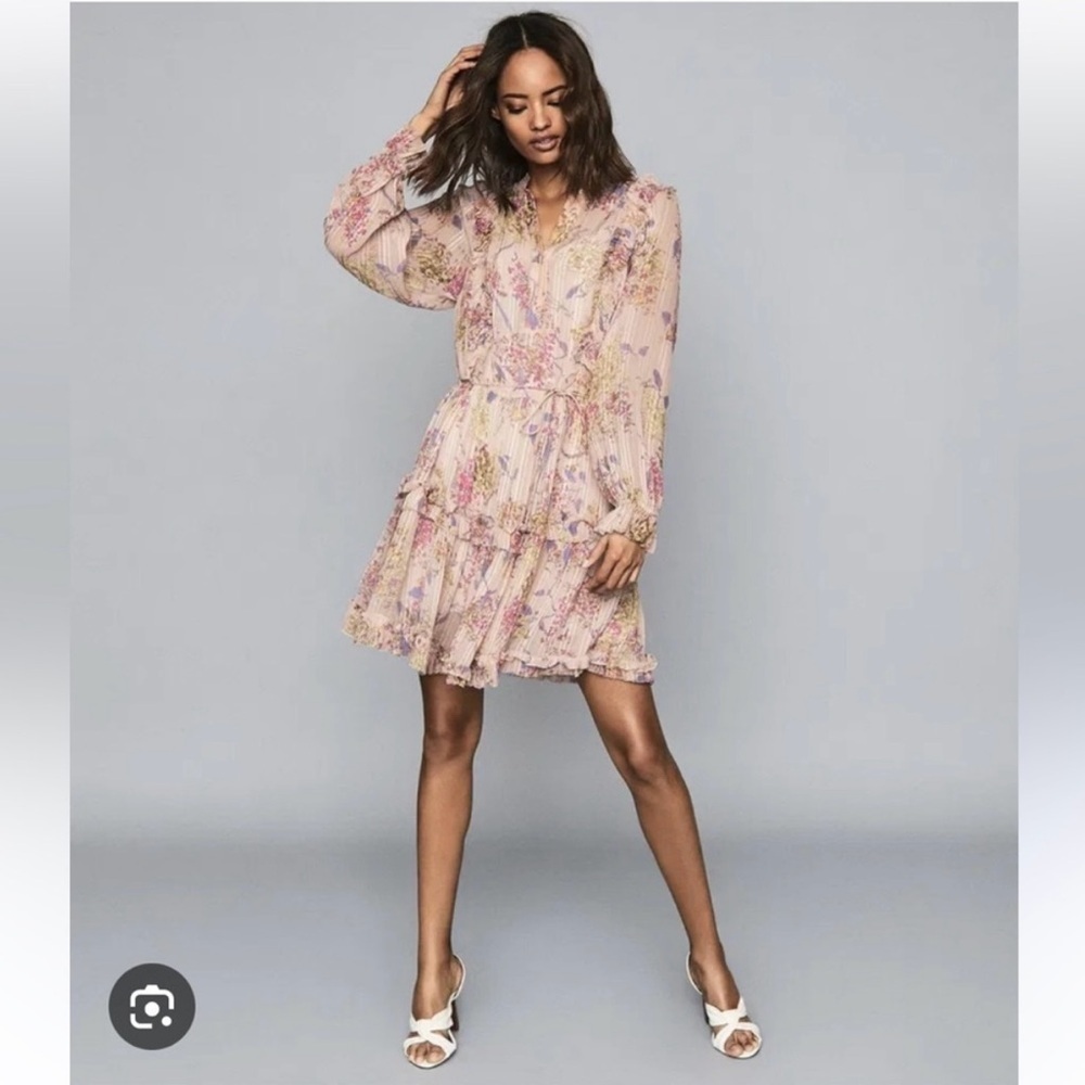 REISS Cari Printed Floral Smock Floral Dress Size 10